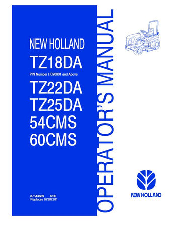 54CMS, 60CMS, TZ18DA, TZ22DA, TZ25DA - New Holland Operator's Manual 87544689 Download PDF - Manual labs