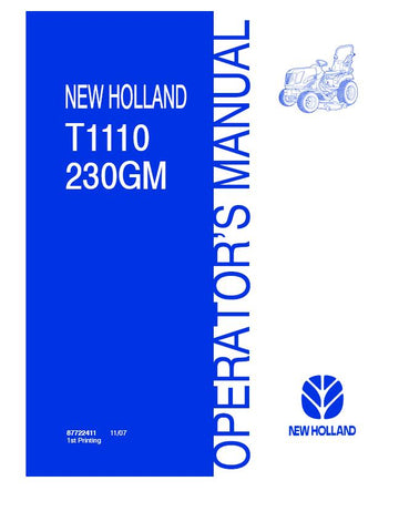 T1110 tractor and 230GM Mid-Mount Mower Deck - New Holland Operator's Manual 87722411 Download PDF - Manual labs