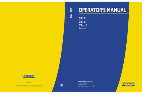 6810, 7810 Tier 3 Tractor - New Holland Operator's Manual 48032414, 51641037, 90347725 Download PDF - Manual labs