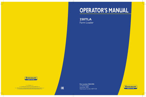 250TLA Loader - New Holland Operator's Manual 48077338, 90441905 Download PDF - Manual labs