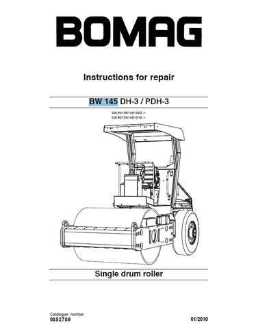 Bomag BW 145 DH-3 / PDH-3 Single Drum Roller Service Repair Manual - Manual labs