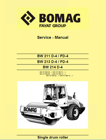 Bomag BW 211 D-4 / PD-4 & BW 213 D-4 / PD-4 Single Drum Roller Service Repair Manual 00891149 - Manual labs