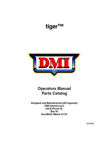 Case IH DMI Tiger OM & PC Operator's Manual 00100459 - Manual labs