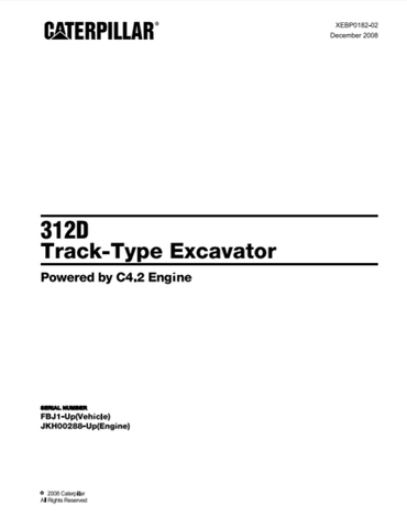 Caterpillar Cat 312D Track Type Excavator Parts Catalog Manual FBJ1-UP - Manual labs