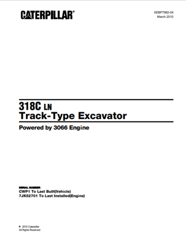 Caterpillar Cat 318C LN Track Type Excavator Parts Catalog Manual CWP1-UP - Manual labs