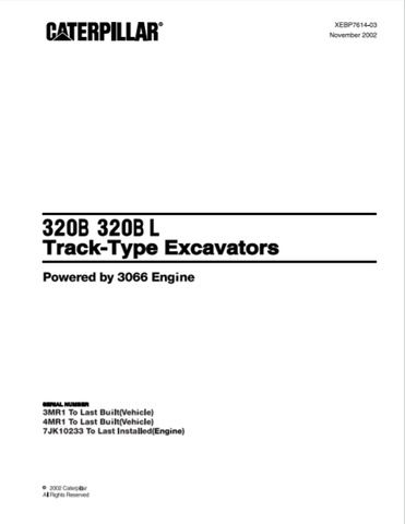 Caterpillar Cat 320B, 320BL Track-Type Excavator Parts Catalog Manual 3MR1, 4MR1 - Manual labs