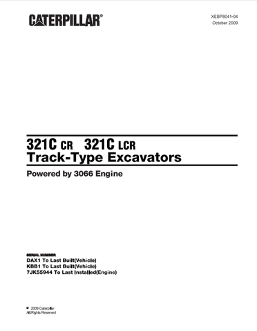 Caterpillar Cat 321C CR, 321C LCR Track Type Excavator Parts Catalog Manual DXA, KBB - Manual labs