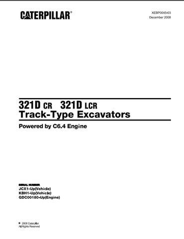 Caterpillar Cat 321D CR, 321D LCR Track Type Excavator Parts Catalog Manual JCX, KBH - Manual labs