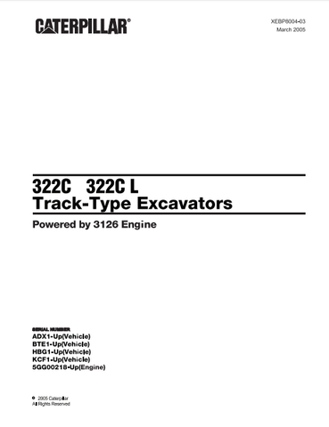Caterpillar Cat 322C, 322C L Track Type Excavator Parts Catalog Manual ADX, BTE, HBG, KCF - Manual labs