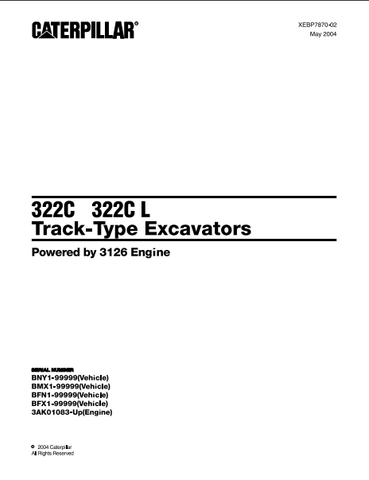 Caterpillar Cat 322C, 322C L Track Type Excavator Parts Catalog Manual BNY, BMX, BFN, BFX - Manual labs