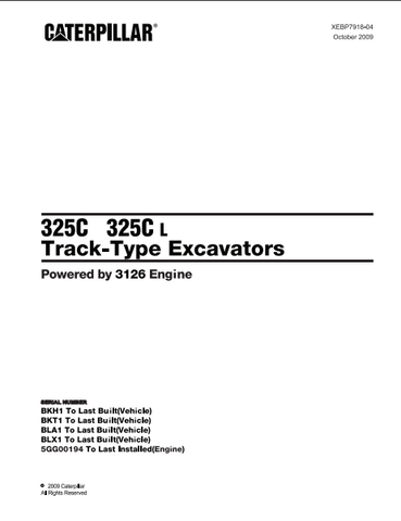 Caterpillar Cat 325C, 325C L Track Type Excavator Parts Catalog Manual BKH, BLA, BKT, BLX - Manual labs