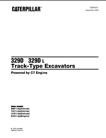 Caterpillar Cat 329D, 329D L Track Type Excavator Parts Catalog Manual BBF, TAY, LFW - Manual labs
