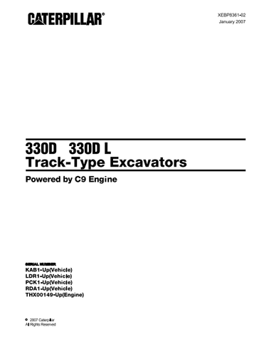 Caterpillar Cat 330D, 330D L Track Type Excavator Parts Catalog Manual KAB, LDR, PCK, RDA - Manual labs
