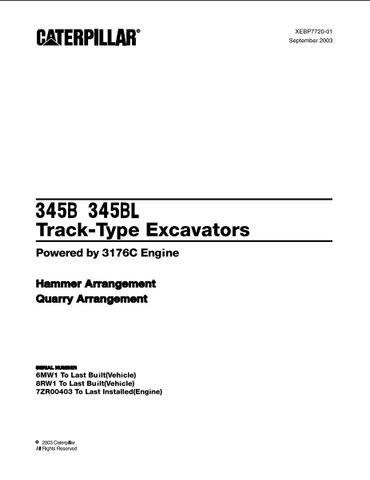 Caterpillar Cat 345B, 345BL Track Type Excavator Parts Catalog Manual 6MW, 8RW - Manual labs
