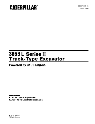 Caterpillar Cat 365BL Series II Track Type Excavator Parts Catalog Manual BTH1-up - Manual labs