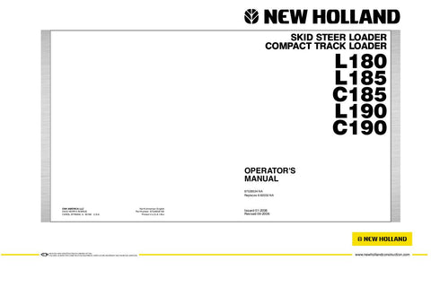 Download PDF For New Holland L180 L185 C185 L190 C190 Skid Steer Loader Operator`s Manual Part Number (87538534NA)