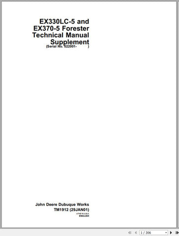 John Deere Forester Ex330LC-5, EX370-5 Technical Repair Manual TM1912 - Manual labs