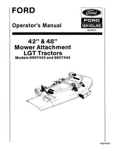 Ford 42 and 48 Inch Mower Attachment LGT Tractors - New Holland Operator's Manual 42644222 Download PDF - Manual labs