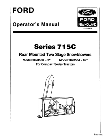 Ford 715C 52 & 62 Inch 2 Stage Snow Blowers - New Holland Operator's Manual 42648010 Download PDF - Manual labs