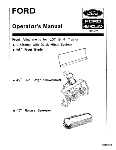 Ford Front Attachments for LGT 18 H Tractor - New Holland Operator's Manual 42647200 - Manual labs