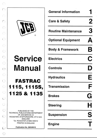 JCB 1115, 1115S, 1125, 1135 FASTRAC Workshop Service Repair Manual - Manual labs