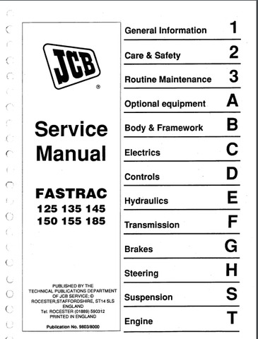 JCB 125, 135, 145, 150, 155, 185 Fastrac Service Repair Manual - Manual labs