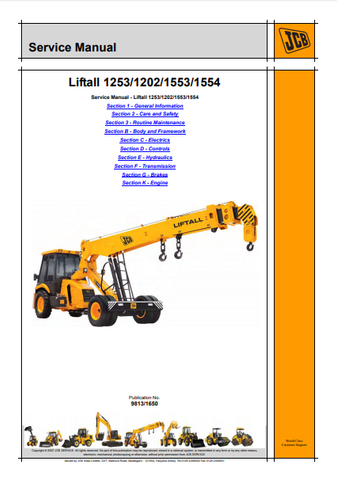 JCB 1253, 1202, 1553, 1554 Liftall Workshop Service Repair Manual - Manual labs