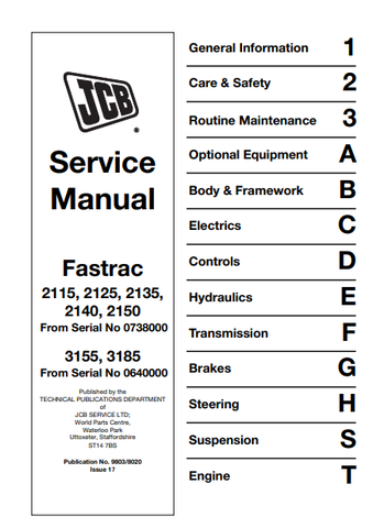 JCB 2115, 2125, 2135, 2140, 2150, 3155, 3185 FASTRAC Service Repair Manual - Manual labs