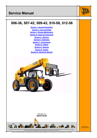 JCB 506-36, 507-42, 509-42, 510-56, 512-56 Telescopic Handler Workshop Service Repair Manual - Manual labs