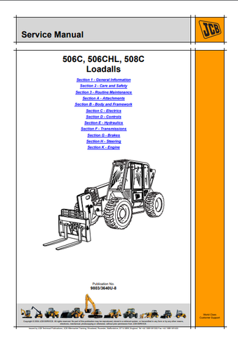 JCB 506C, 506CHL, 508C Loadalls Workshop Service Repair Manual - Manual labs