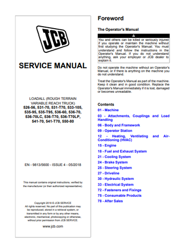 JCB 526-56, 531-70, 531-T70, 533-105, 535-95, 535-T95, 536-60, 536-70, 536-70LC, 536-T70, 536-T70LP, 541-70, 541-T70, 550-80 LOADALL Service Repair Manual - Manual labs