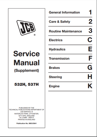 JCB 532H, 537H Telescopic Handler Service Repair Manual - Manual labs