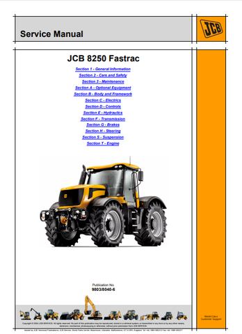 JCB 8250 Fastrac Workshop Service Repair Manual SN:01138001-01138360 - Manual labs