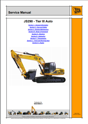 JCB JS290 Auto Tier III Tracked Excavator Workshop Service Repair Manual Sn: 1421200 Onwards - Manual labs