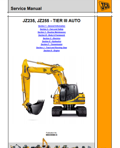 JCB JZ235, JZ255 Tracked Excavator Workshop Service Repair Manual - Manual labs