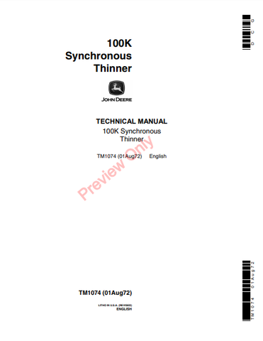 John Deere 100K Synchronous Thinner Technical Service Repair Manual TM1074 - Manual labs