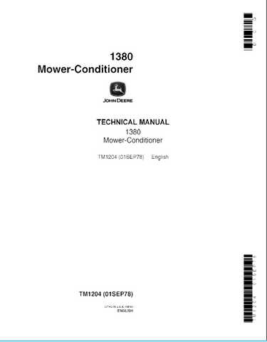 John Deere 1380 Mower Conditioner Technical Service Repair Manual TM1204 - Manual labs