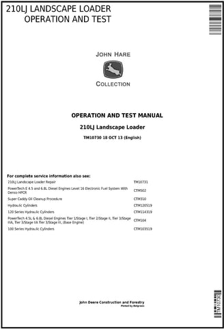 John Deere 210LJ Landscape Loader Operation and Test Service Manual TM10730 - Manual labs