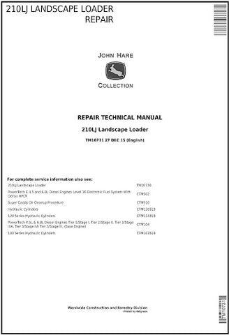 John Deere 210LJ Landscape Loader Technical Service Repair Manual TM10731 - Manual labs