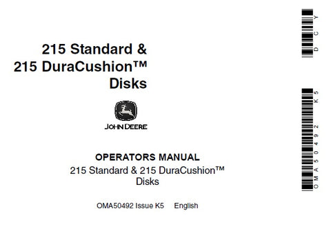 John Deere 215 Standard & 215 DuraCushion Disks Operator’s Manual OMA50492 Download PDF - Manual labs