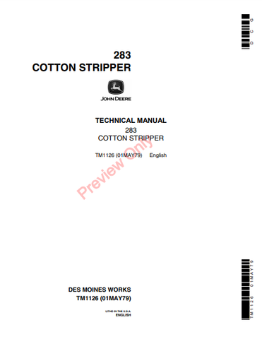 John Deere 283 Cotton Stripper Technical Service Repair Manual TM1126 - Manual labs