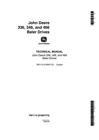 John Deere 336, 346, 466 Baler Drives Technical Service Repair Manual TM1114 - Manual labs