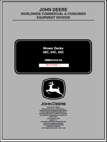 Download PDF For John Deere 48C, 54C, 62C Mower Deck (SN. 010001) Operator's Manual OMM161818