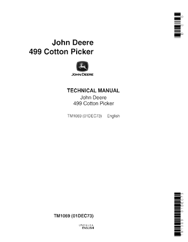 John Deere 499 Cotton Picker Technical Service Repair Manual TM1069 - Manual labs