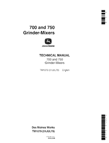 John Deere 700, 750 Grinder-Mixers Technical Service Repair Manual TM1079