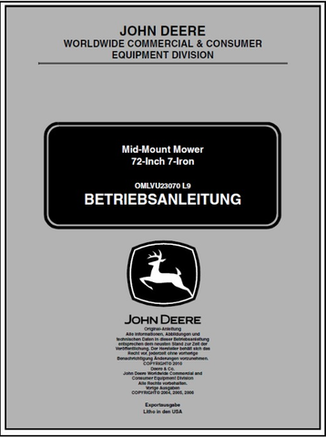 Download PDF For John Deere 72-Inch 7-Iron Mid Mount Mower Operator's Manual OMLVU23070