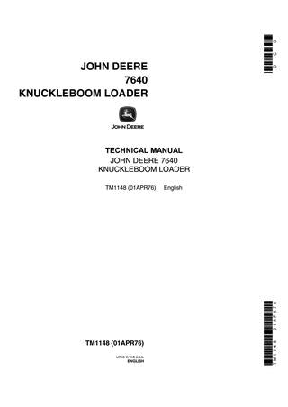 John Deere 7640 Knuckleboom Loader Technical Service Repair Manual TM1148 - Manual labs