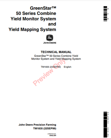 PDF John Deere GreenStar 50 Series Combine Yield Monitor System & Yield Mapping System Technical Repair Manual TM1835 - Manual labs