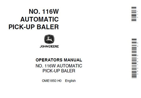 John Deere NO. 116W AUTOMATIC PICK-UP BALER Operator’s Manual OME1850 Download PDF - Manual labs