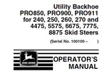 John Deere PRO850, PRO900, PRO911 Utility Backhoe Operator’s Manual (Serial No. 100100 – ) OMKV16796 Download PDF - Manual labs